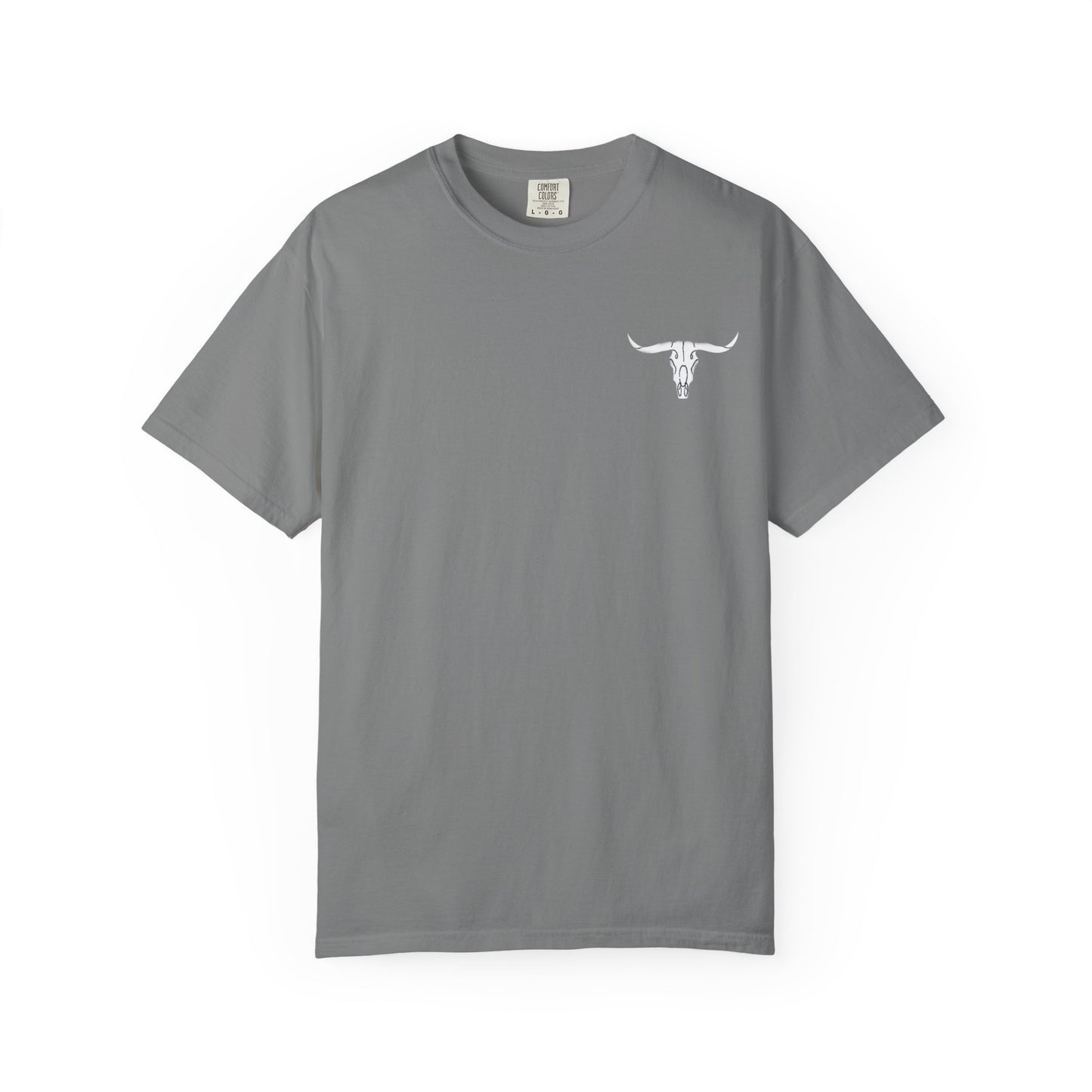 White Bull Skull T-Shirt — Subtle Embossed Longhorn Graphic