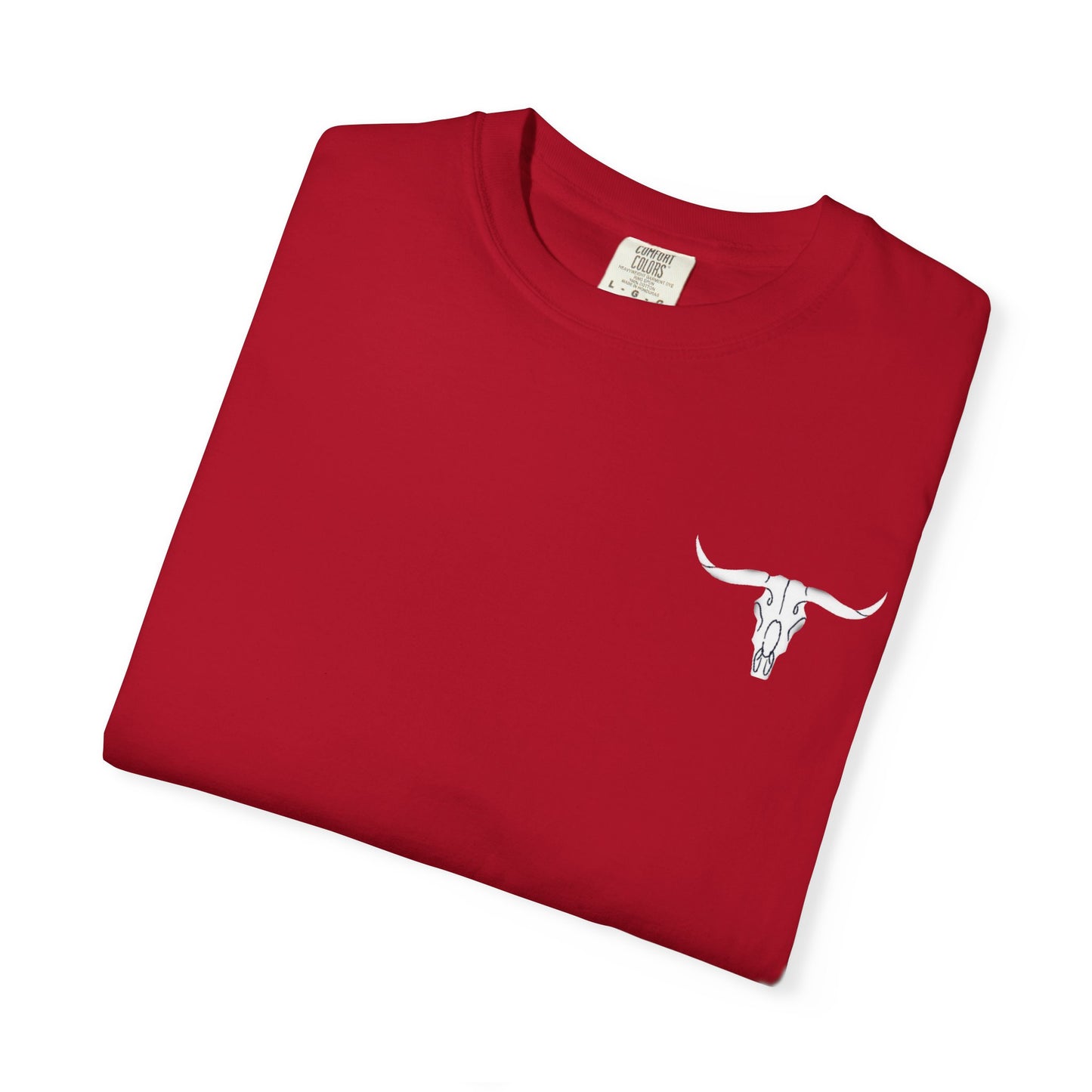 White Bull Skull T-Shirt — Subtle Embossed Longhorn Graphic