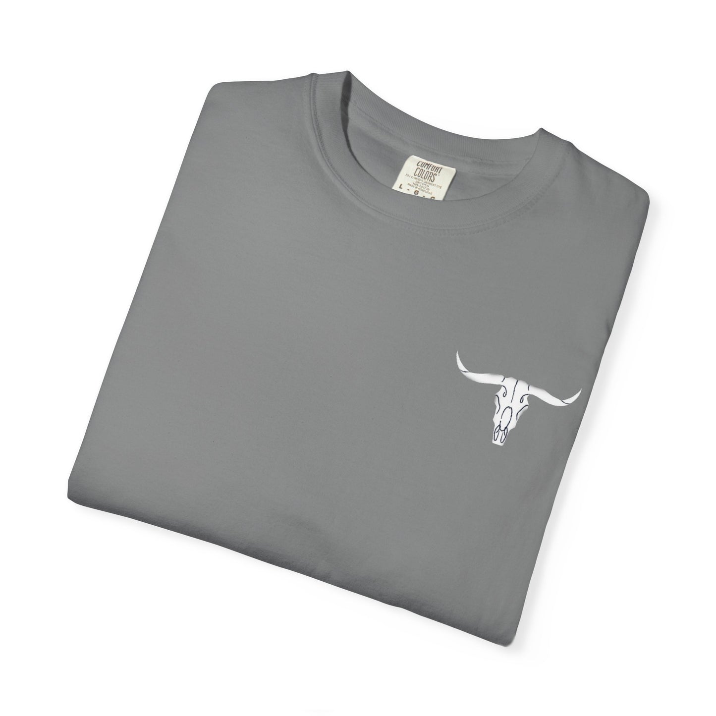 White Bull Skull T-Shirt — Subtle Embossed Longhorn Graphic