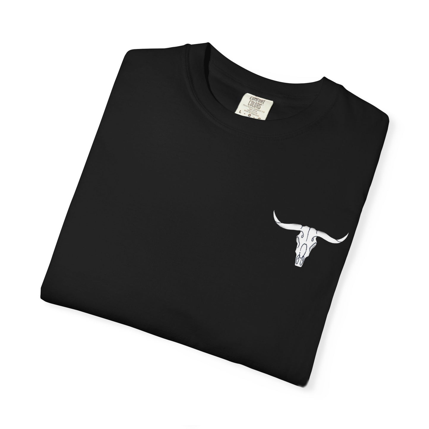 White Bull Skull T-Shirt — Subtle Embossed Longhorn Graphic