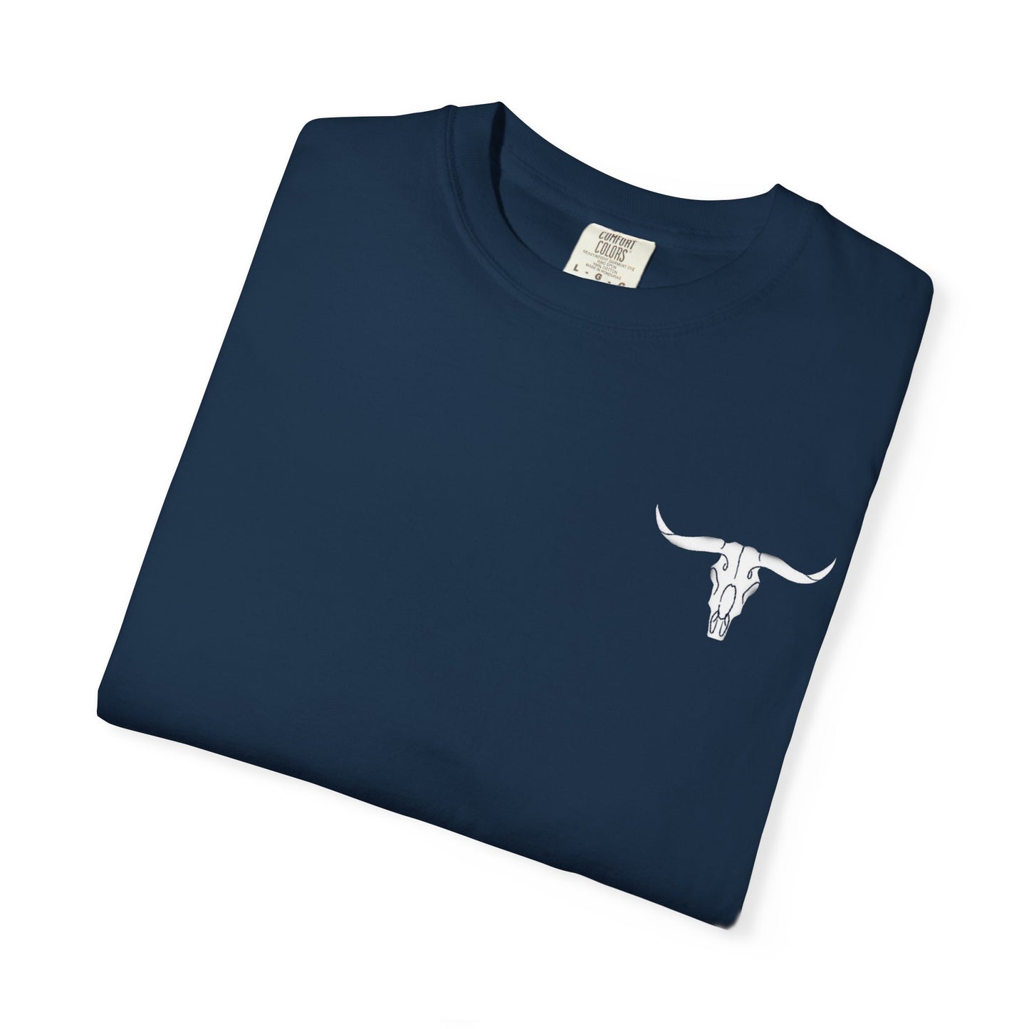 White Bull Skull T-Shirt — Subtle Embossed Longhorn Graphic